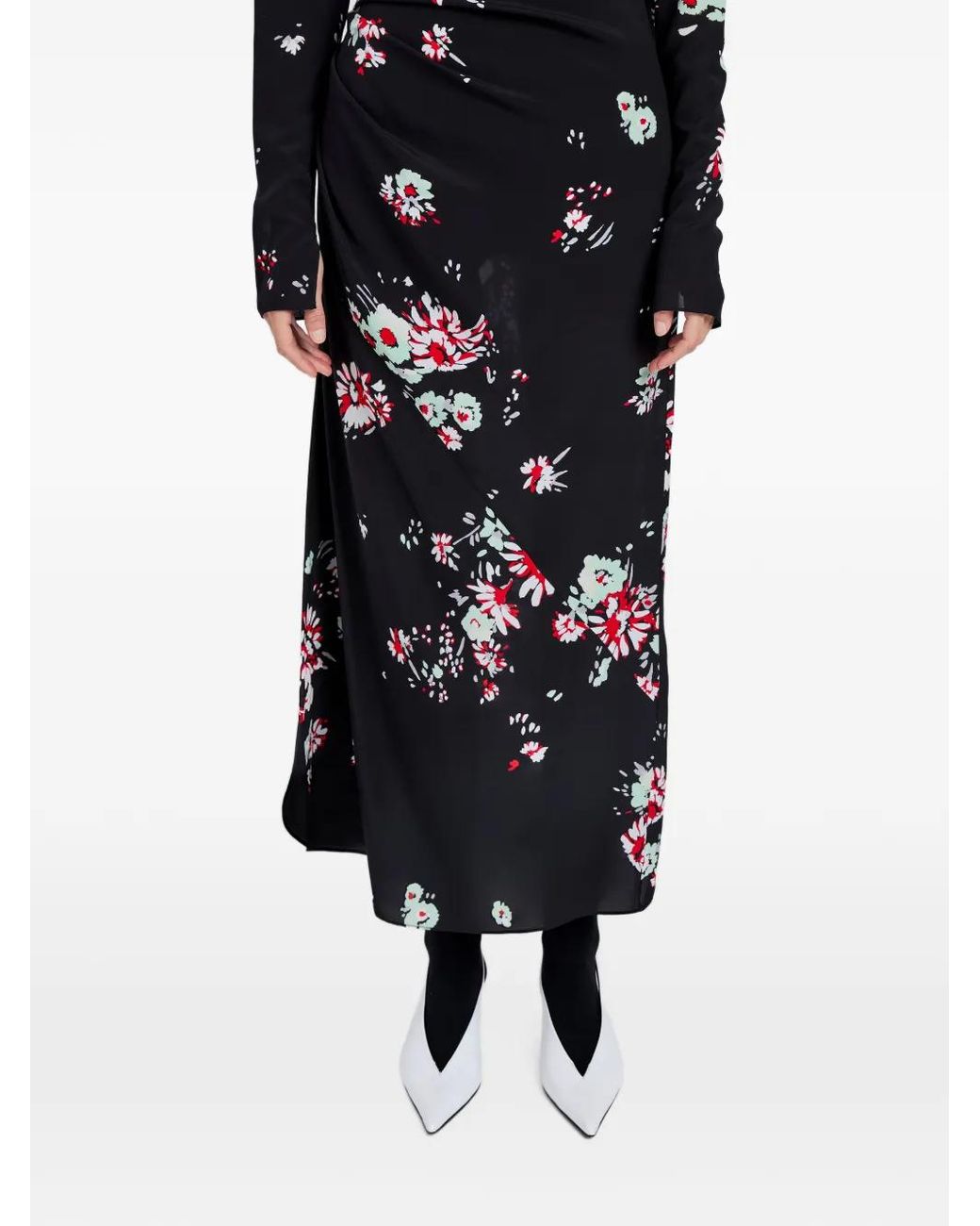 Proenza Schouler Black Floral-Print Draped Asymmetric Day Dress