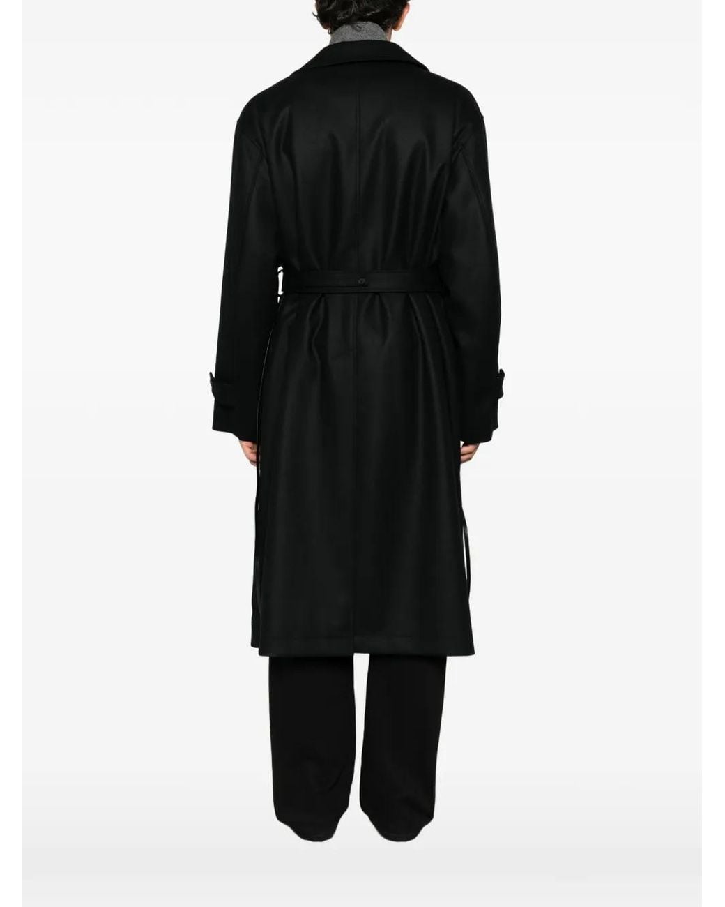 Ssstein Black Belted Double-Breasted Coat for men