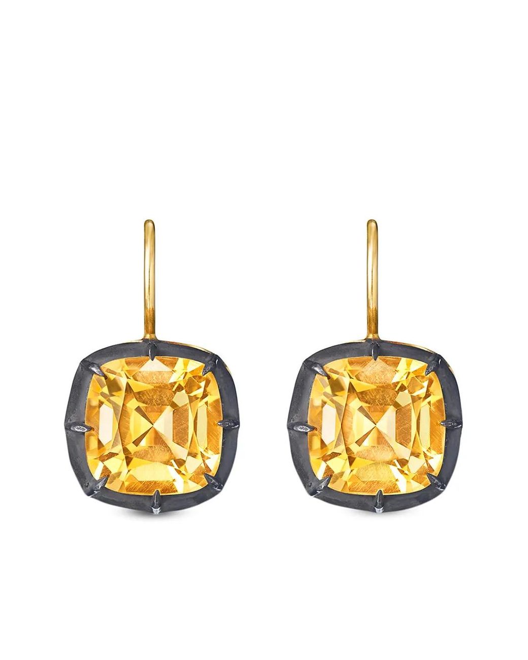 Fred Leighton Metallic 18Kt Cushion Citrine Collet Drop Earrings