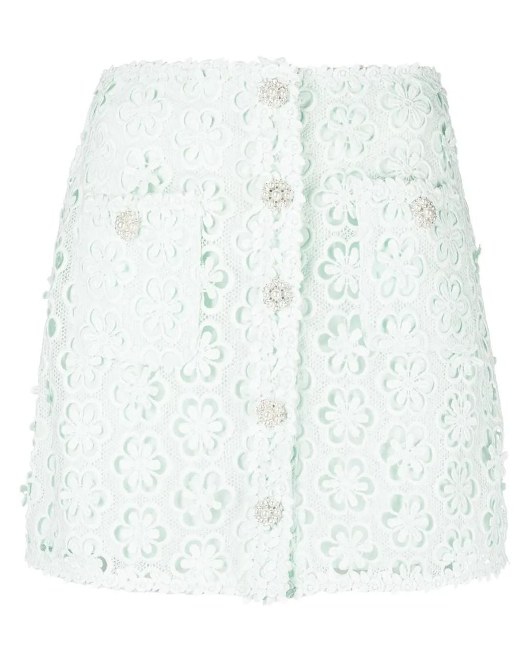 Self-Portrait White Mini Skirt With Lace Detail