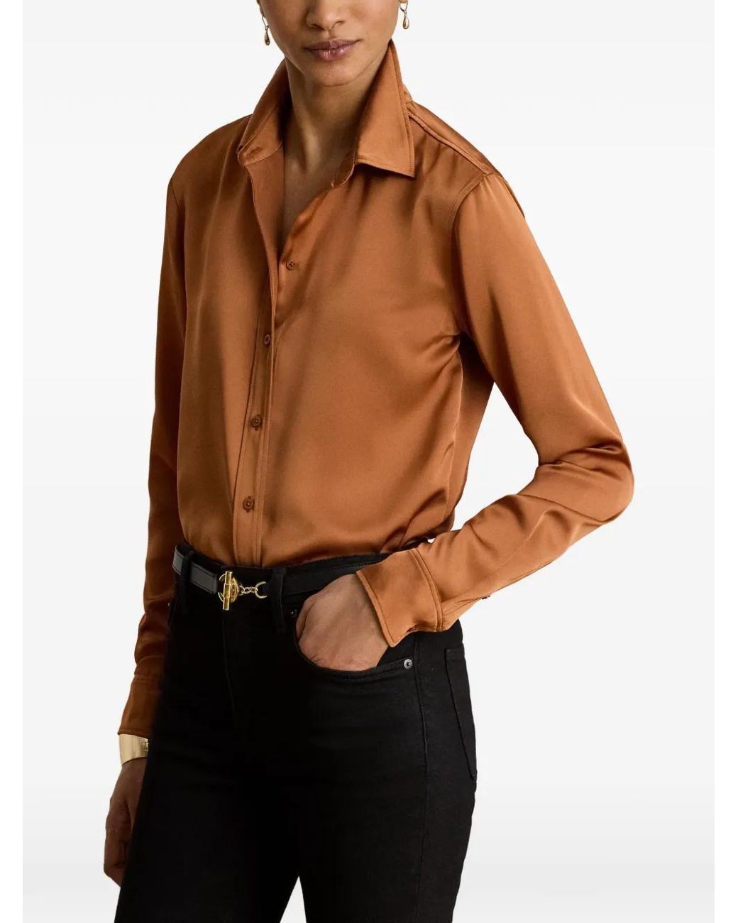 Ralph Lauren Brown Satin Charmeuse Shirt