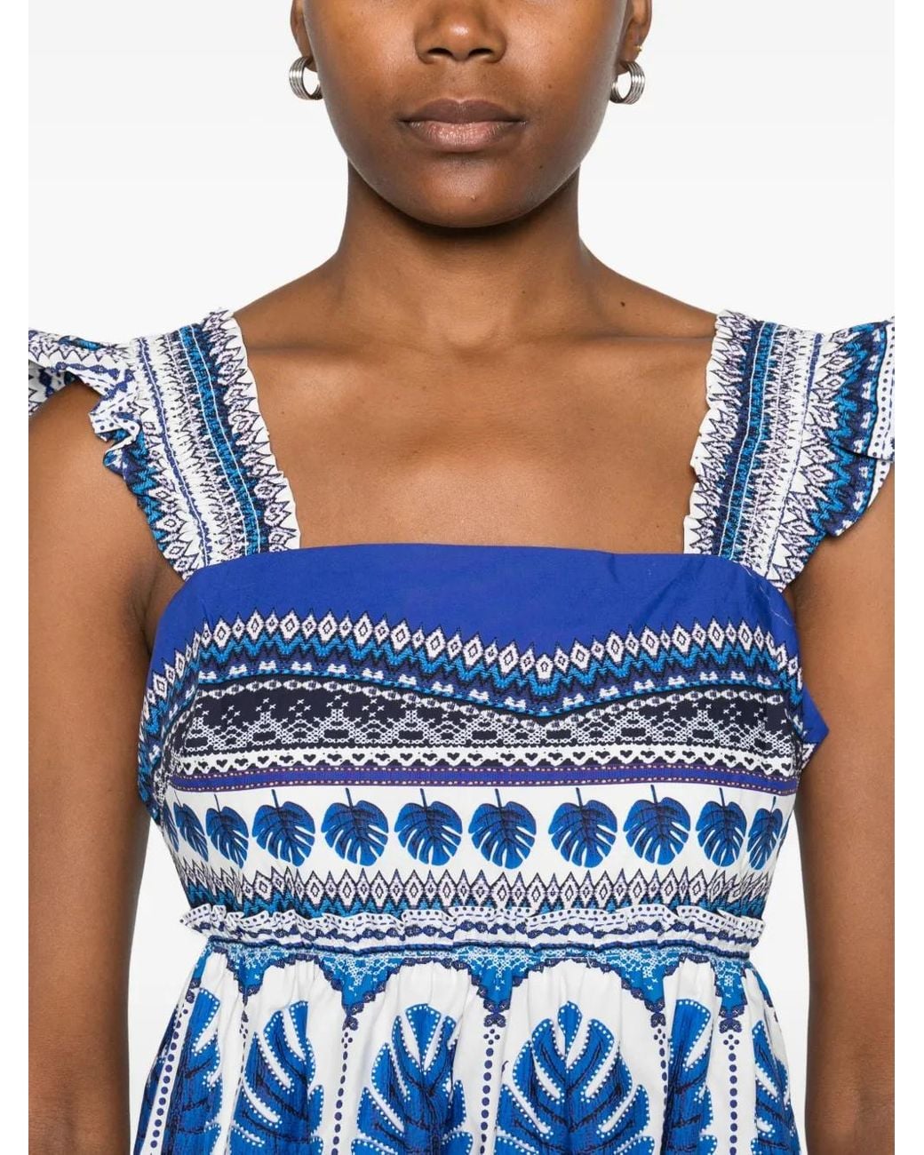 FARM Rio Zuli Floral-Print Ruffled Mini Dress in Blue