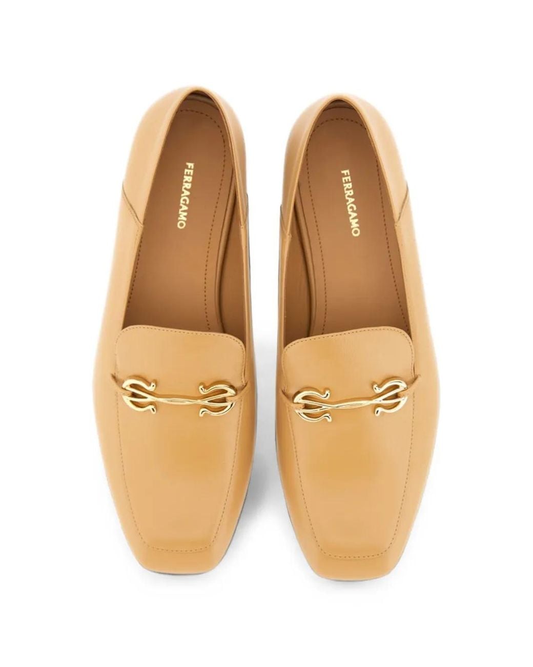 Ferragamo Natural Gancini Plaque Leather Loafers