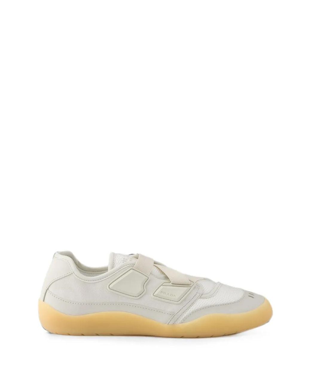 Prada White Speedrock Technical Mesh And Leather Sneakers