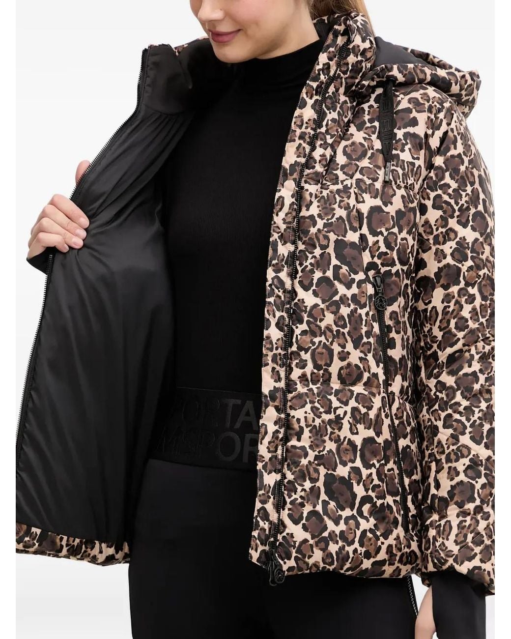 Sportalm Black Leopard-Print Hooded Jacket