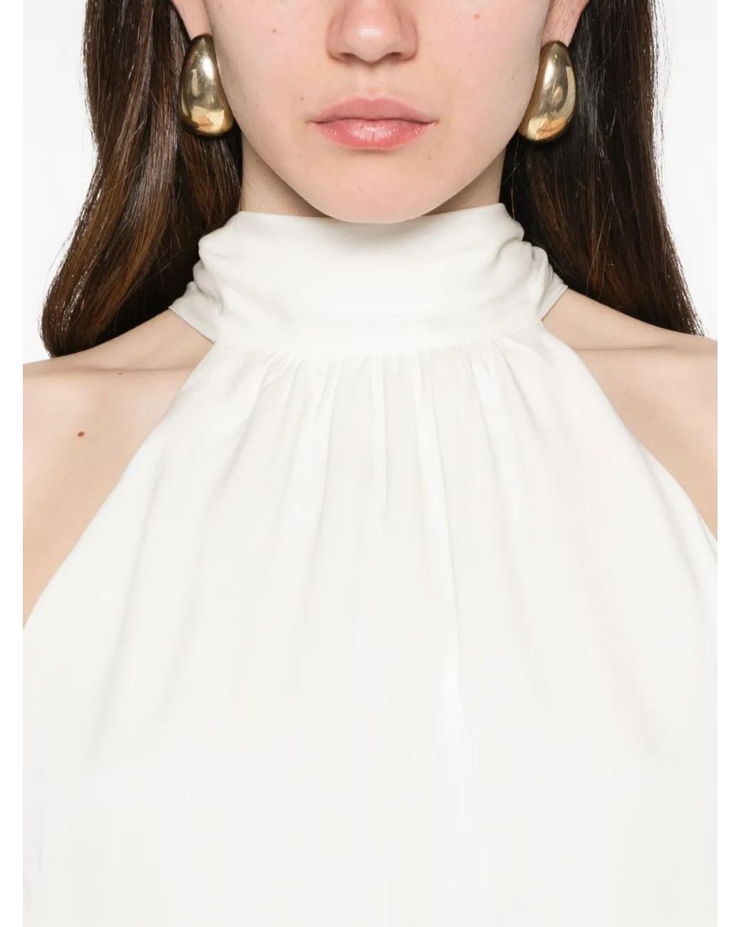 Silk95five White Villet High-Neck Blouse