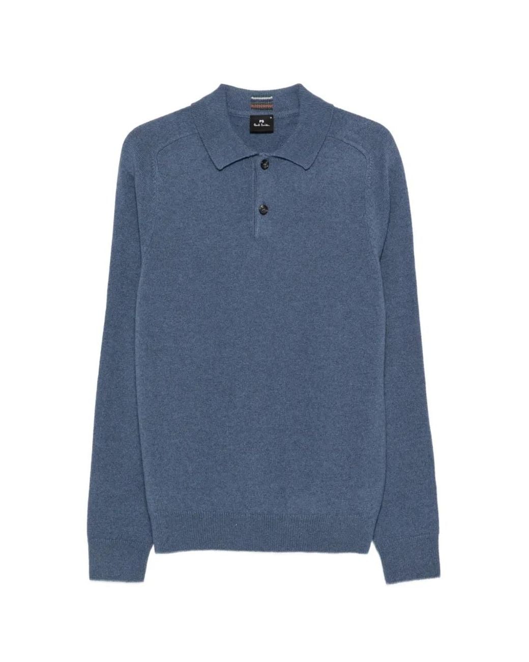 Paul Smith Blue Merino Wool Polo Sweater for men