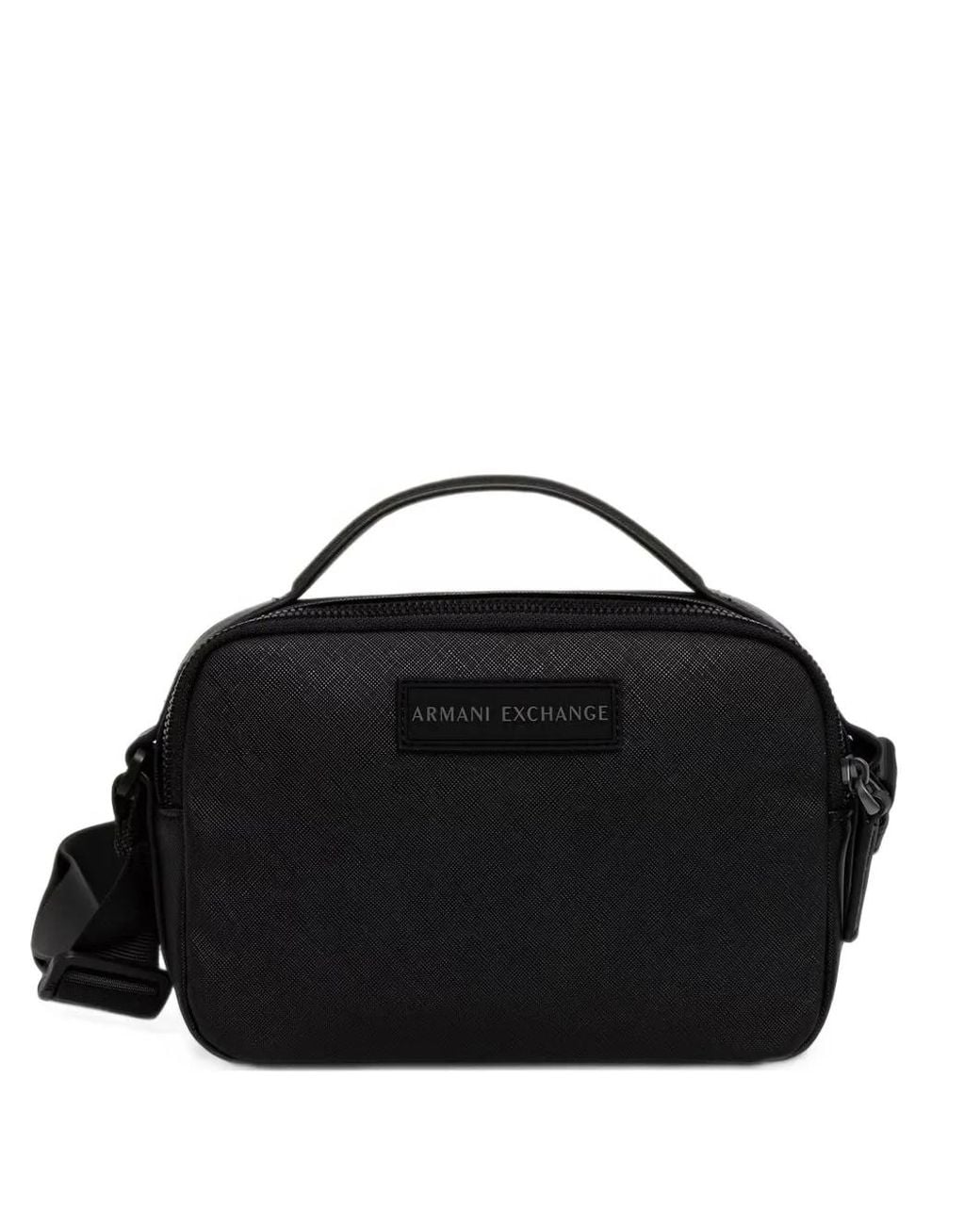 ARMANI EXCHANGE Black Logo-Patch Shoulder Bag for men