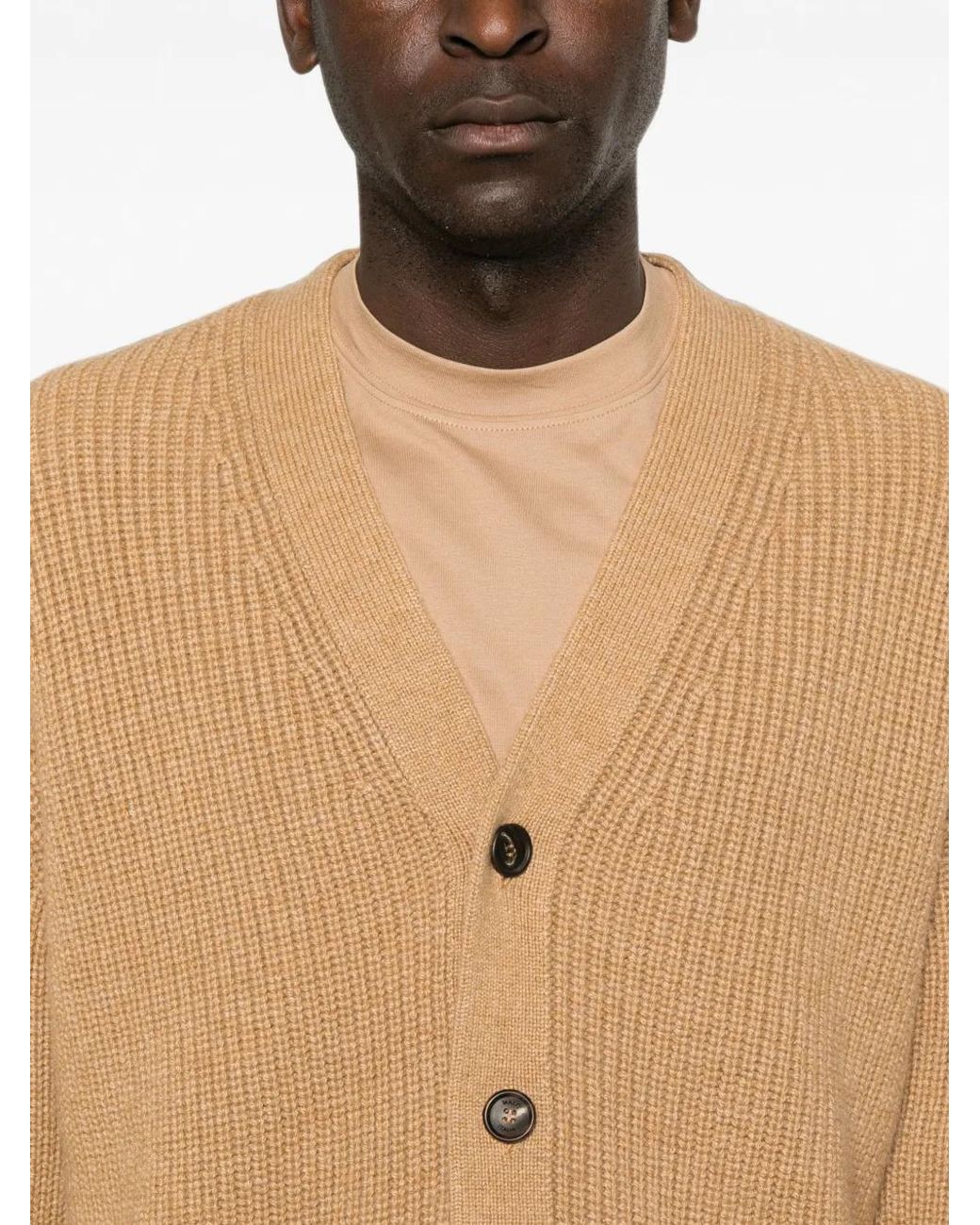 Malo Natural Ribbed-Knit V-Neck Cardigan for men