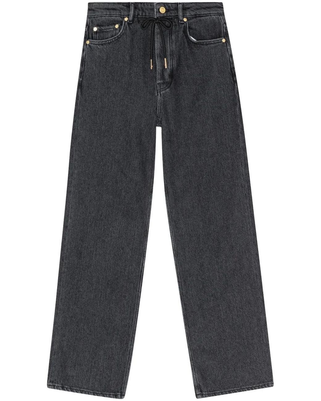 Ganni Blue Drawstring-Fastening Straight-Leg Jeans