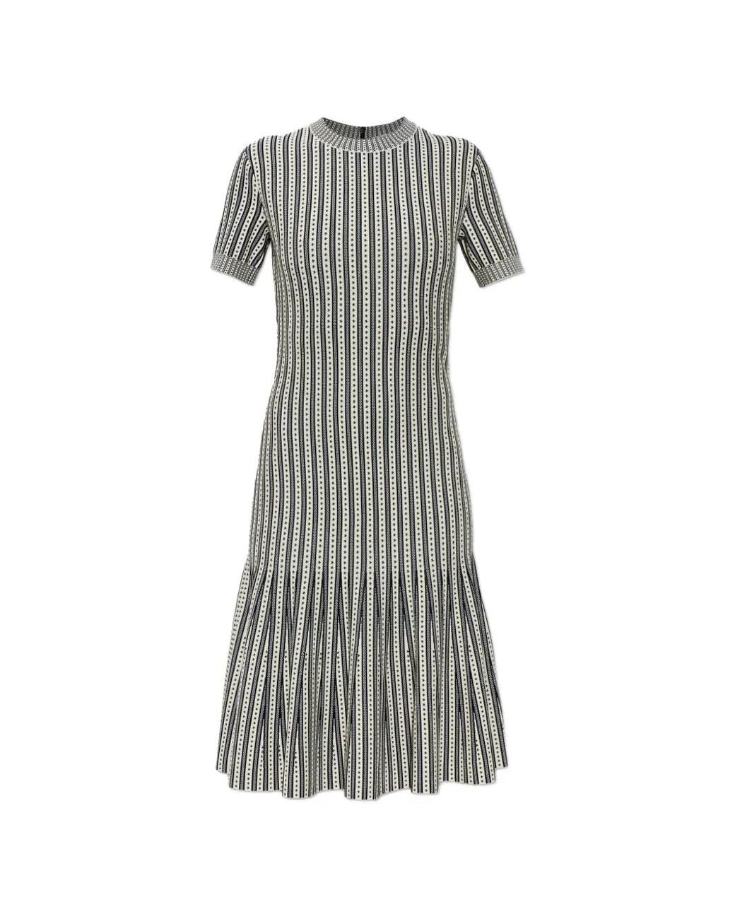 McQueen White Striped Knit Dress
