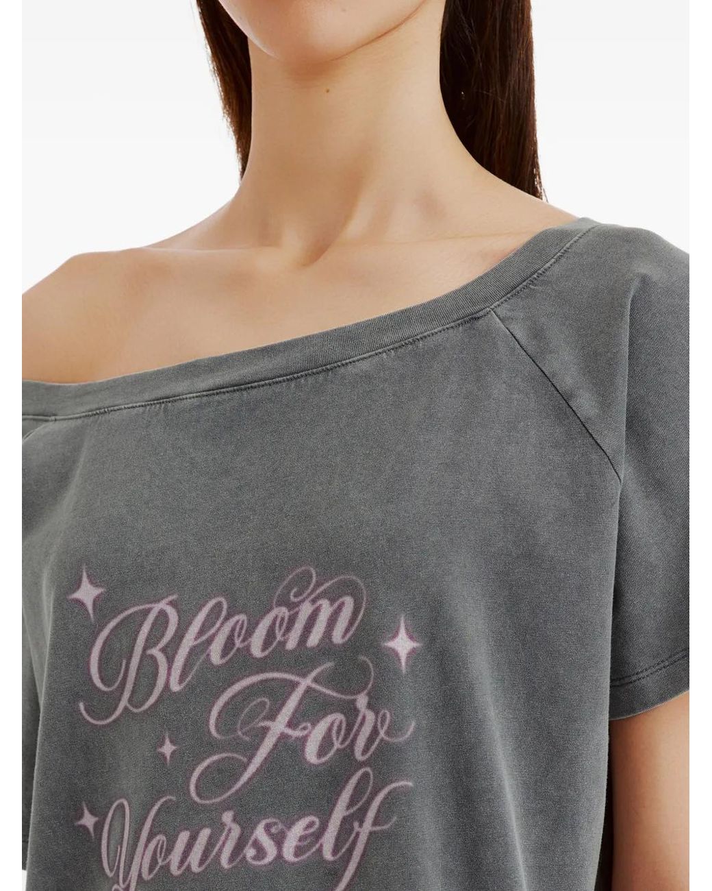 B+ AB Gray Off-Shoulder T-Shirt