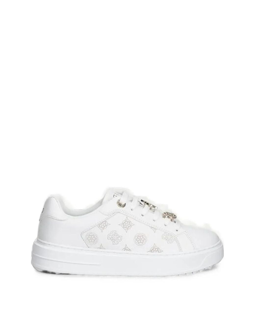 Guess White Duena Logo-Print Lace-Up Sneakers