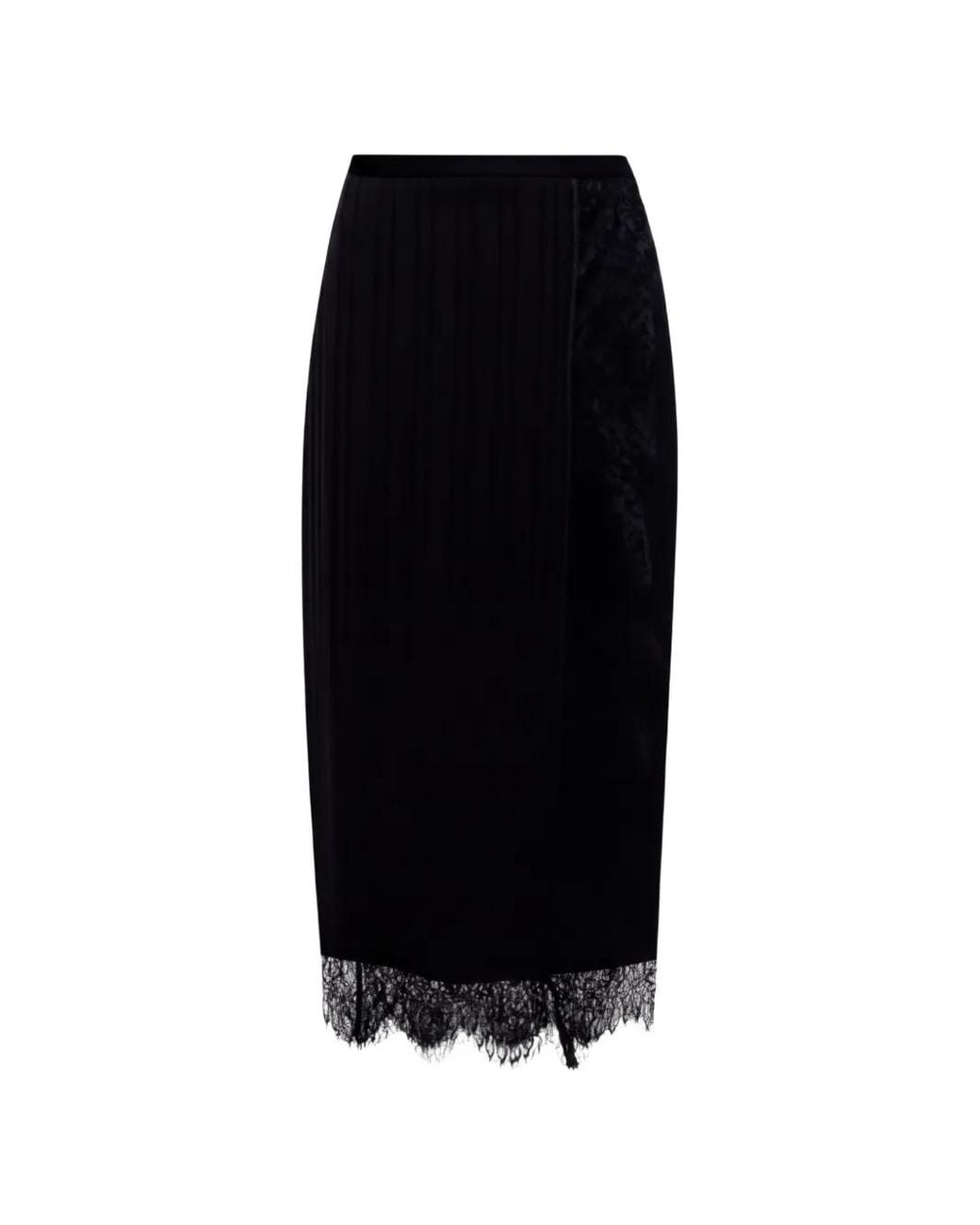 Twinset Black Lace-Trim Pleated Midi Skirt