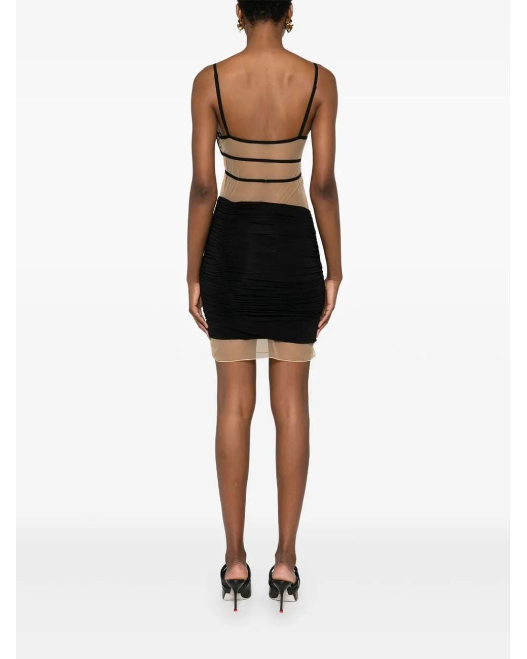 Nensi Dojaka Black Sheer-Panels Mini Dress