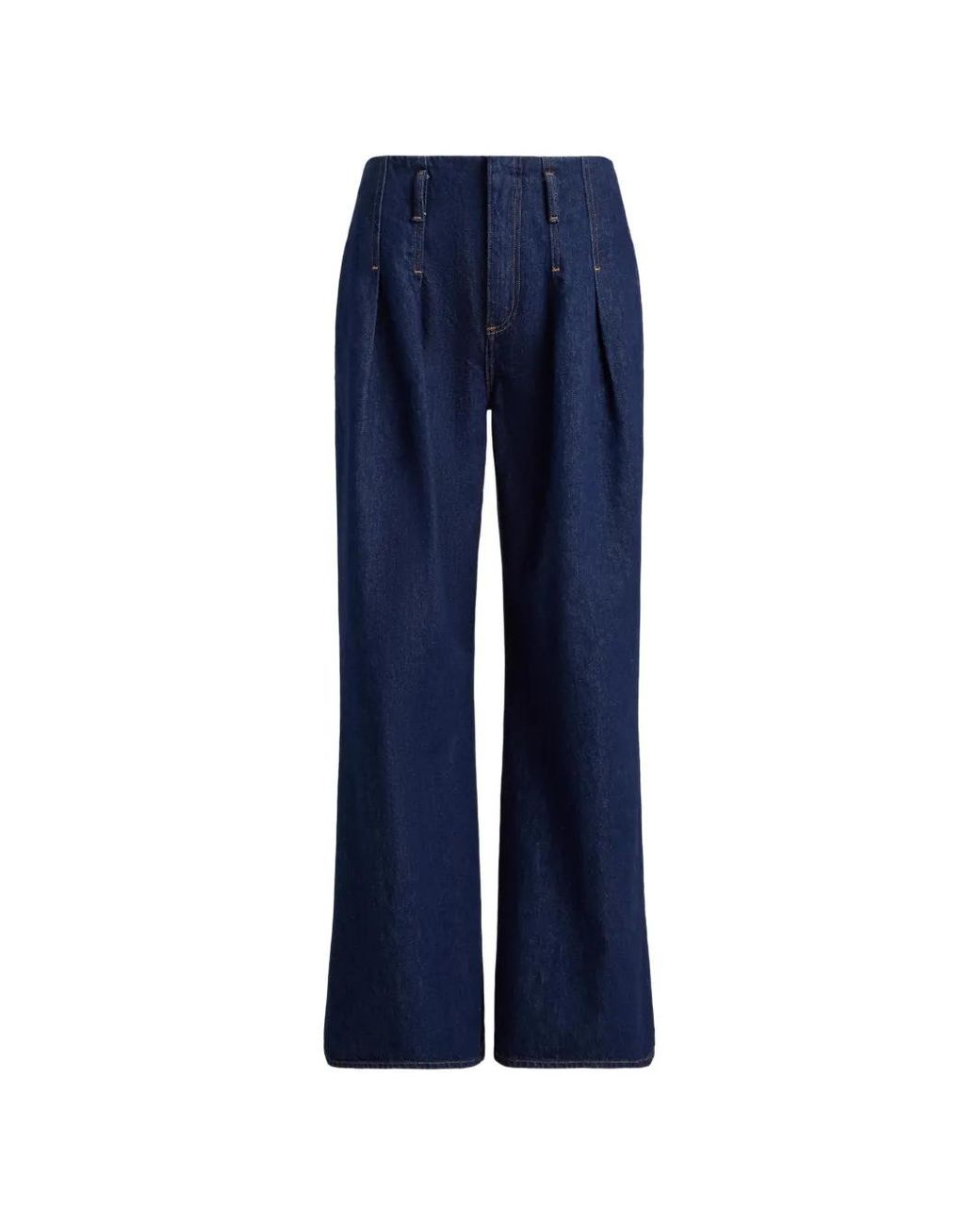 Polo Ralph Lauren Blue Pleated Wide-Leg Jeans