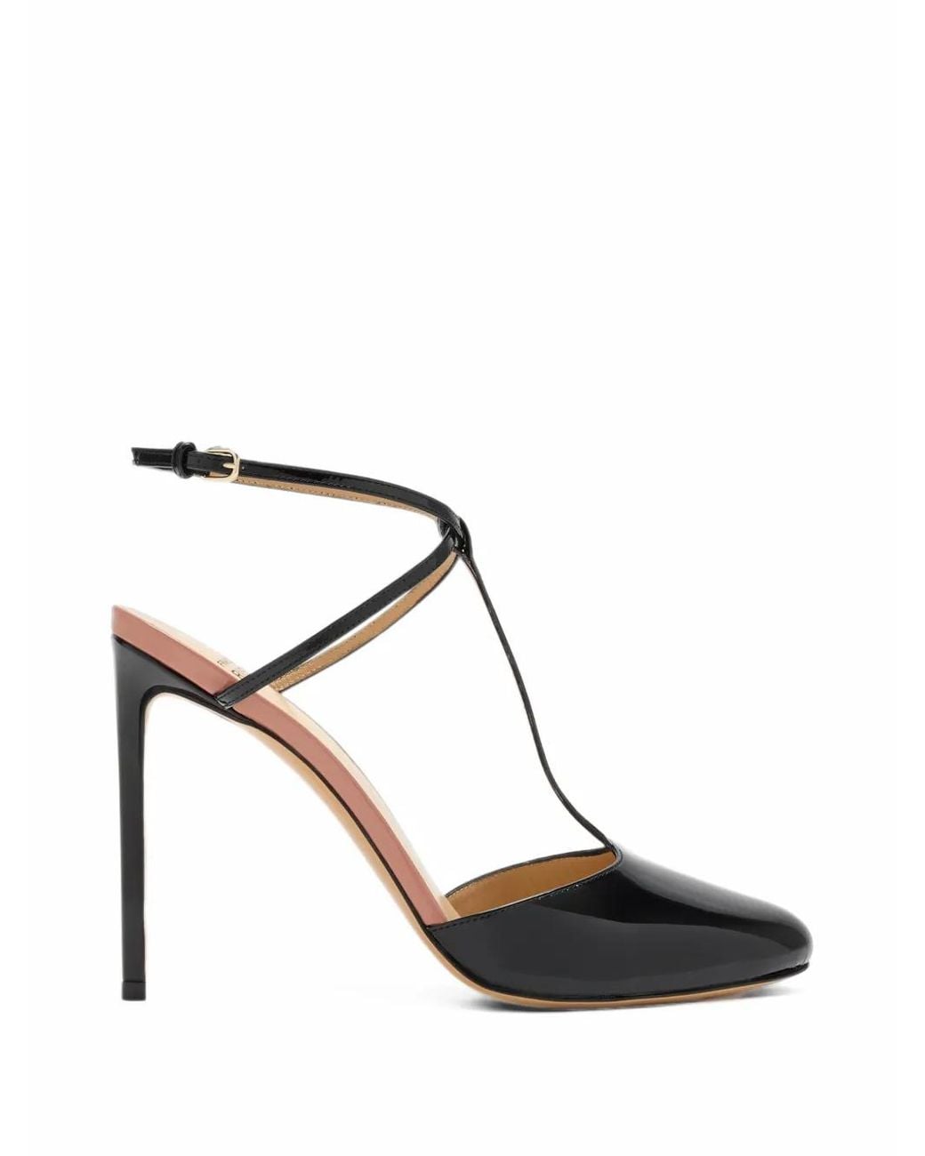 Francesco Russo Black Patent-Leather T-Bar Hell Pumps