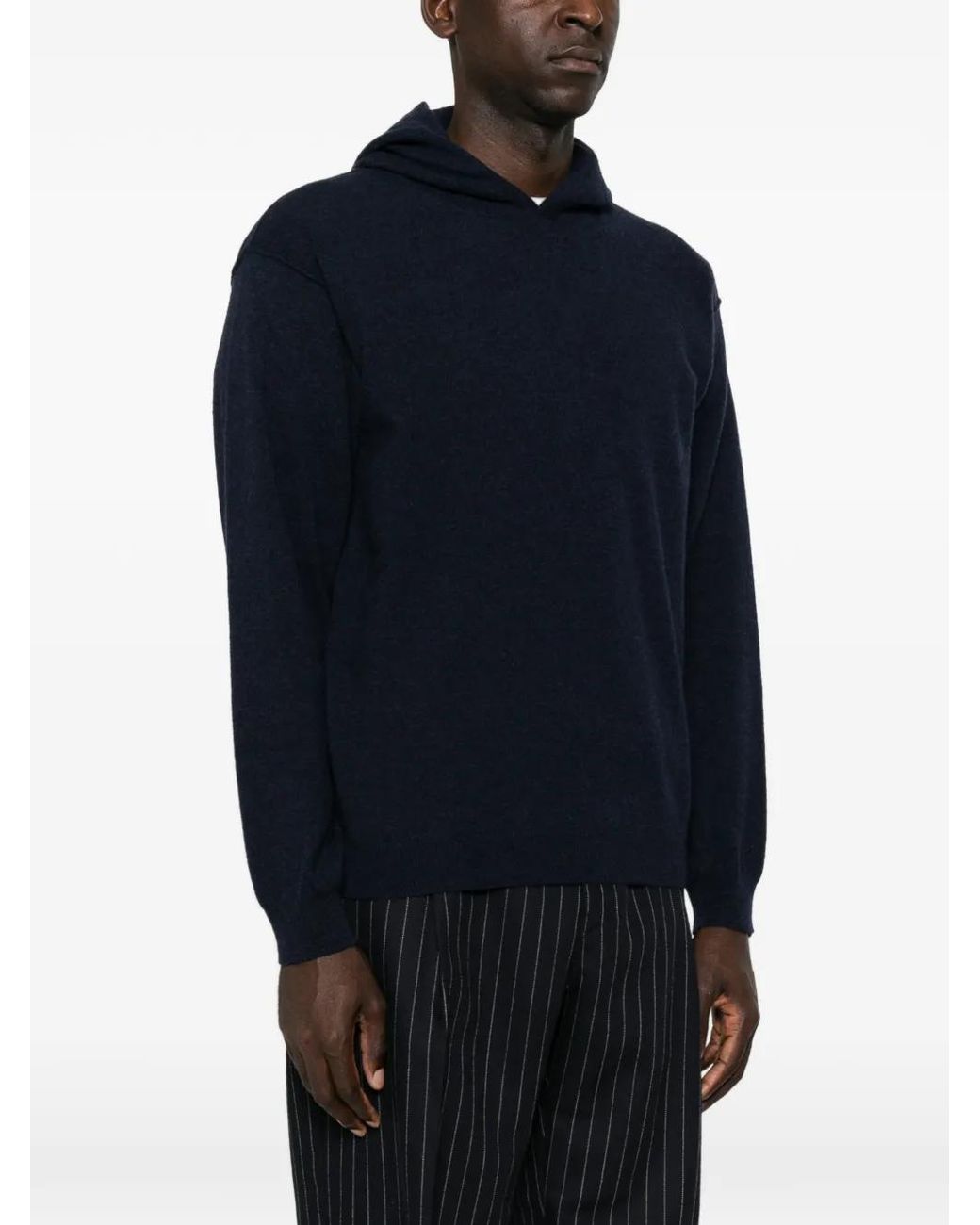 Amaranto Blue Knitted Wool Hoodie for men