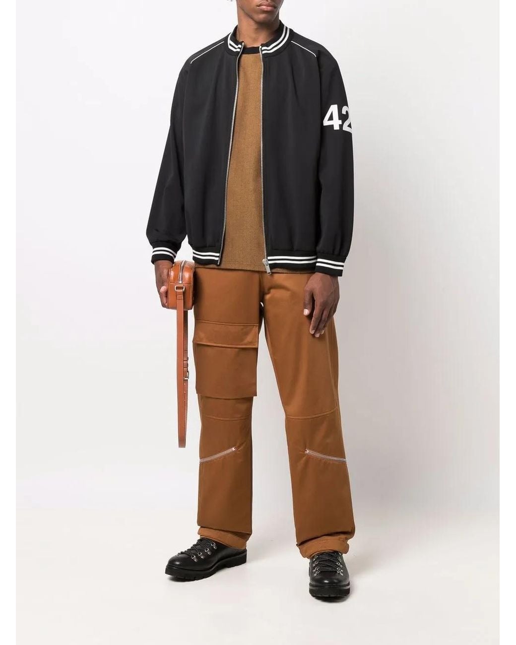 424 Black Logo Sleeve Bomber Jacket for men