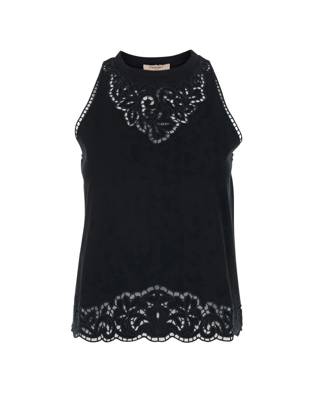 Twinset Black Crochet Detail Top