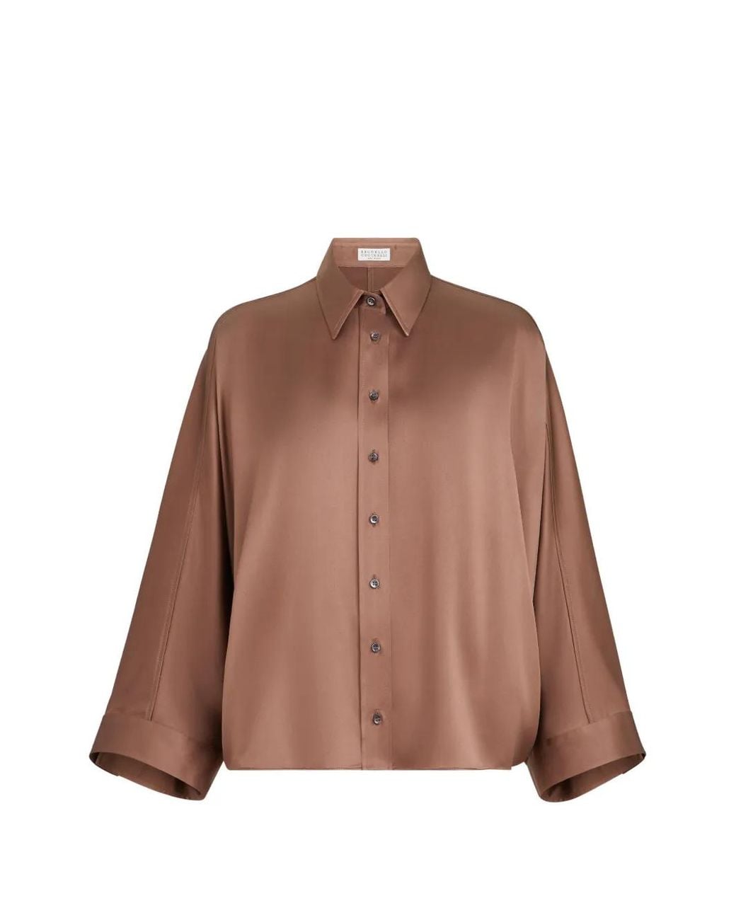 Brunello Cucinelli Brown Stretch Silk Satin Shirt