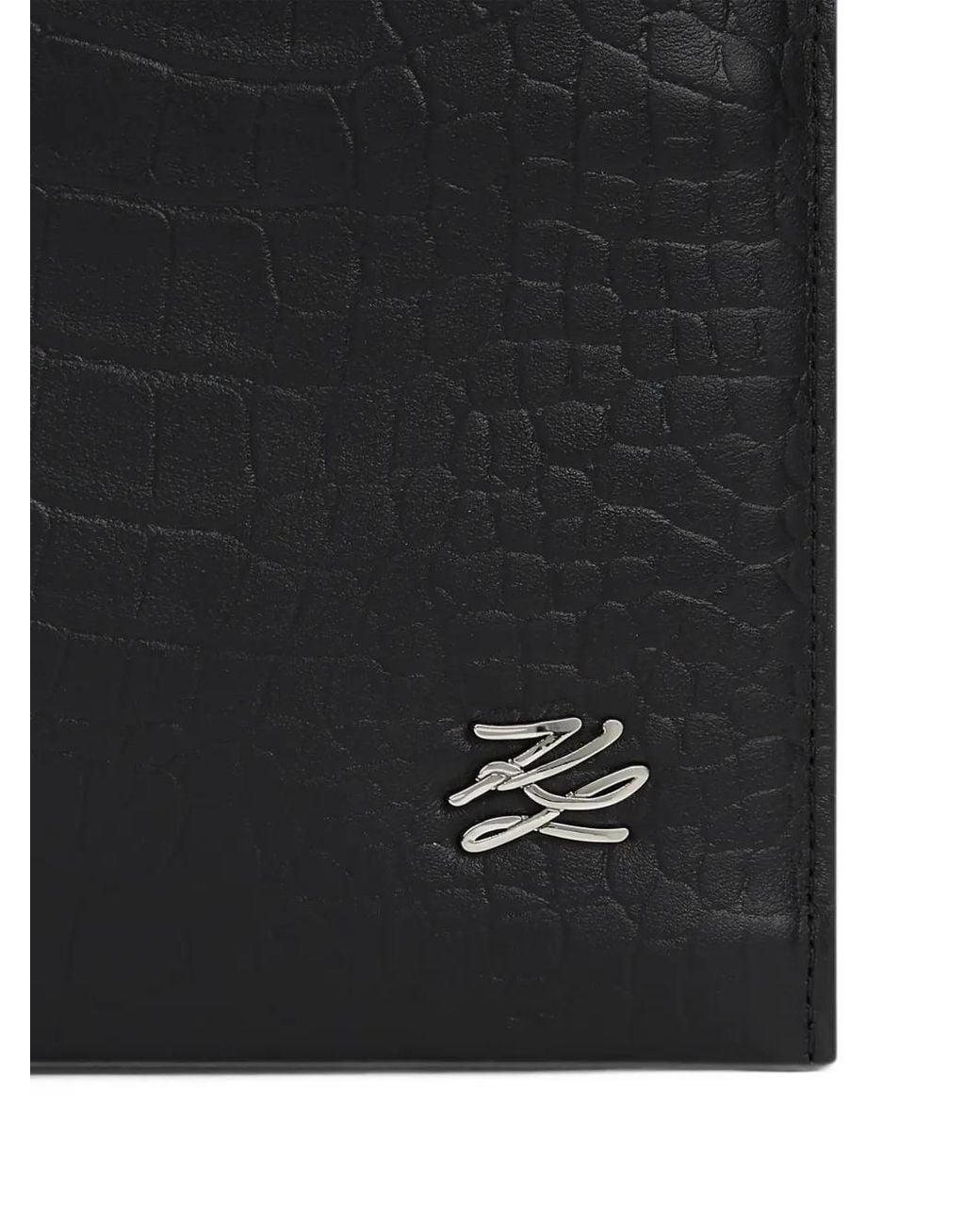 Karl Lagerfeld Black K/Croc Leather Pouch for men