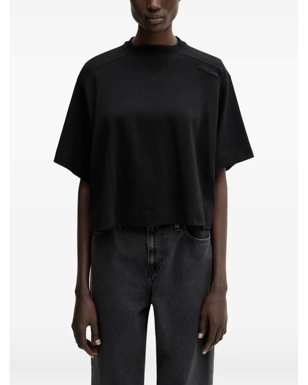 Sportmax Black Logo-Patch Cropped T-Shirt