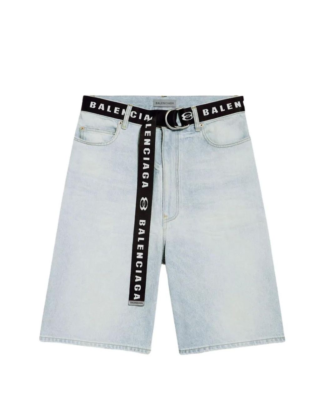 Balenciaga Blue Logo-belt Denim Shorts for men