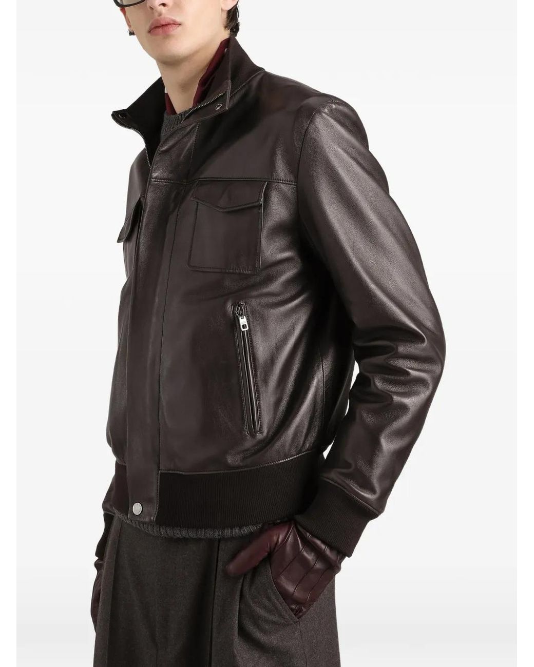 Dolce & Gabbana Black Lambskin Bomber Jacket for men