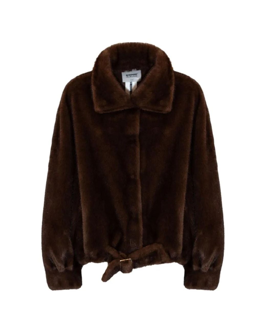 S.W.O.R.D Brown Belted Faux-Fur Coat