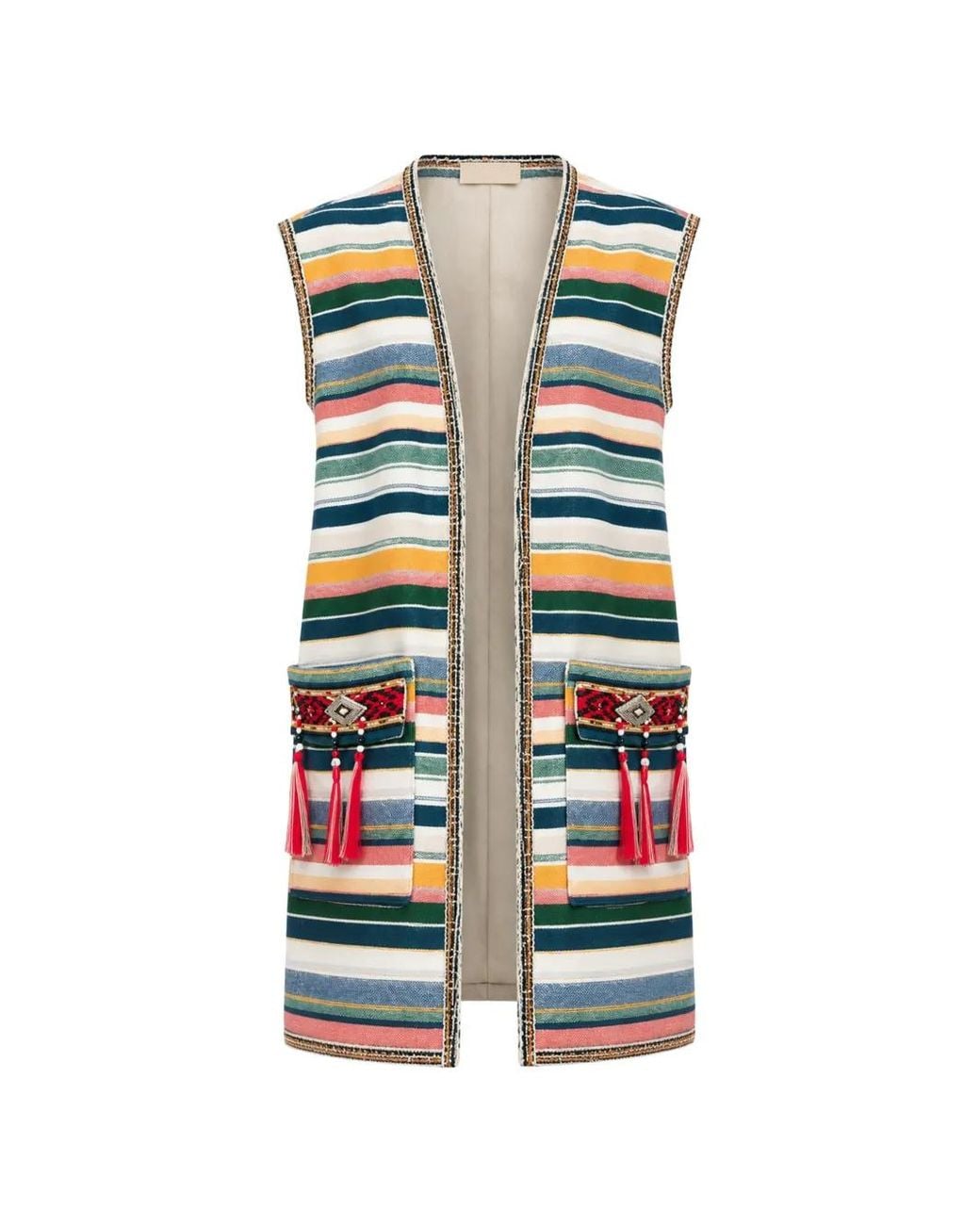 Fortela White Striped Tassel-Detail Vest
