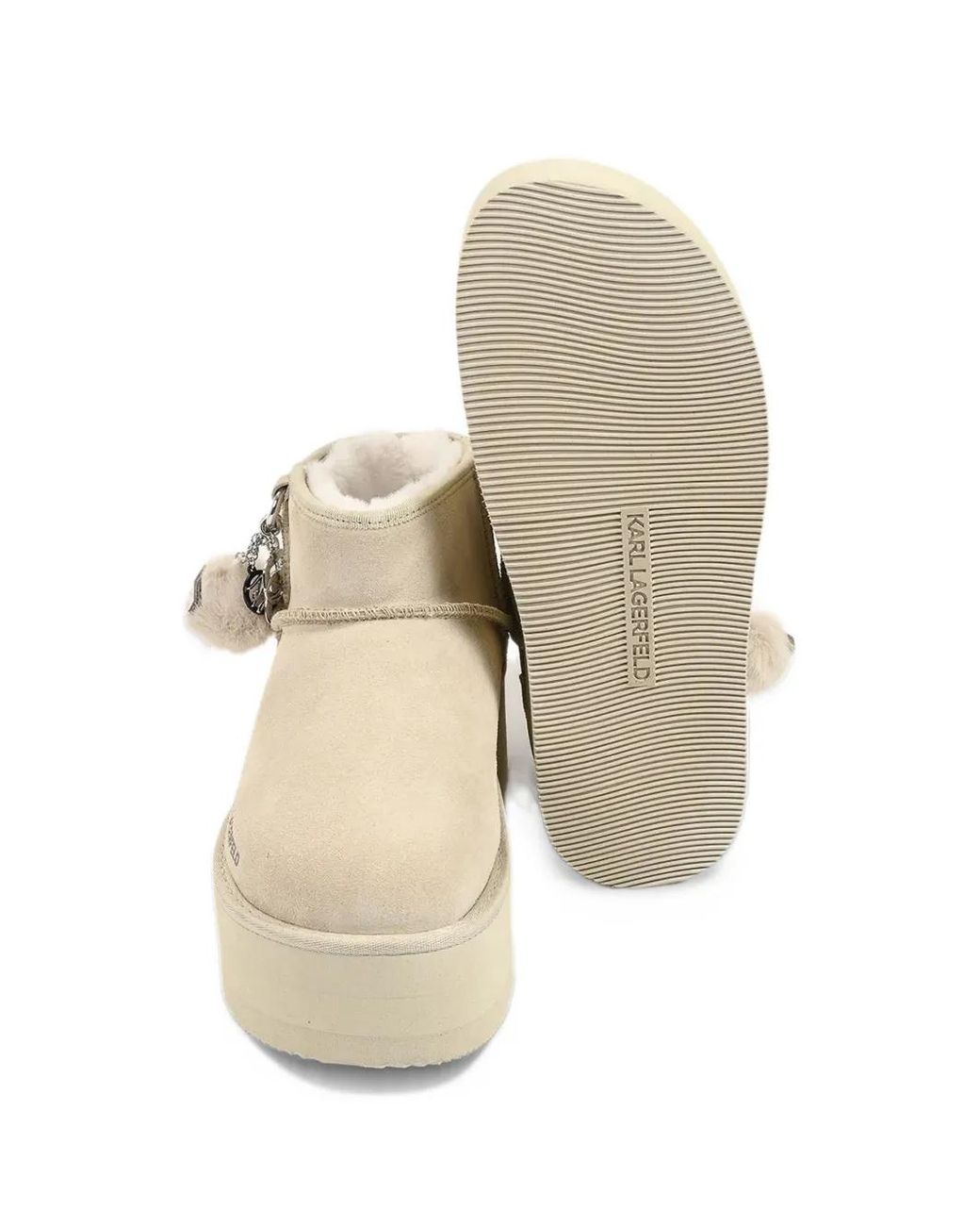 Karl Lagerfeld Natural Pom-Pom Platform Boots