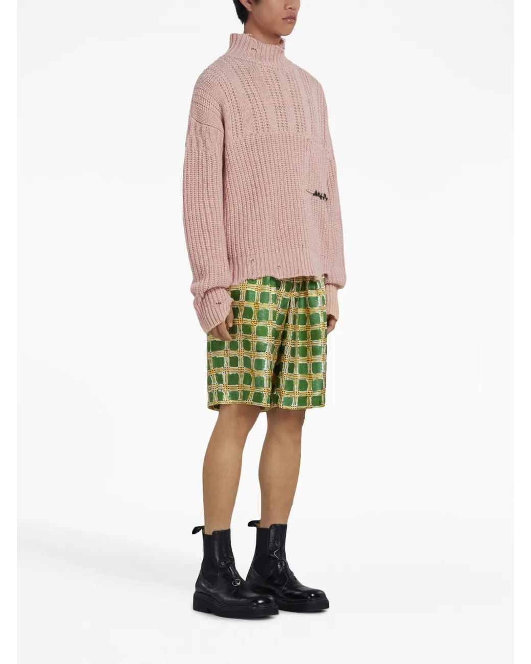 Marni Green Check Fields Silk Shorts for men