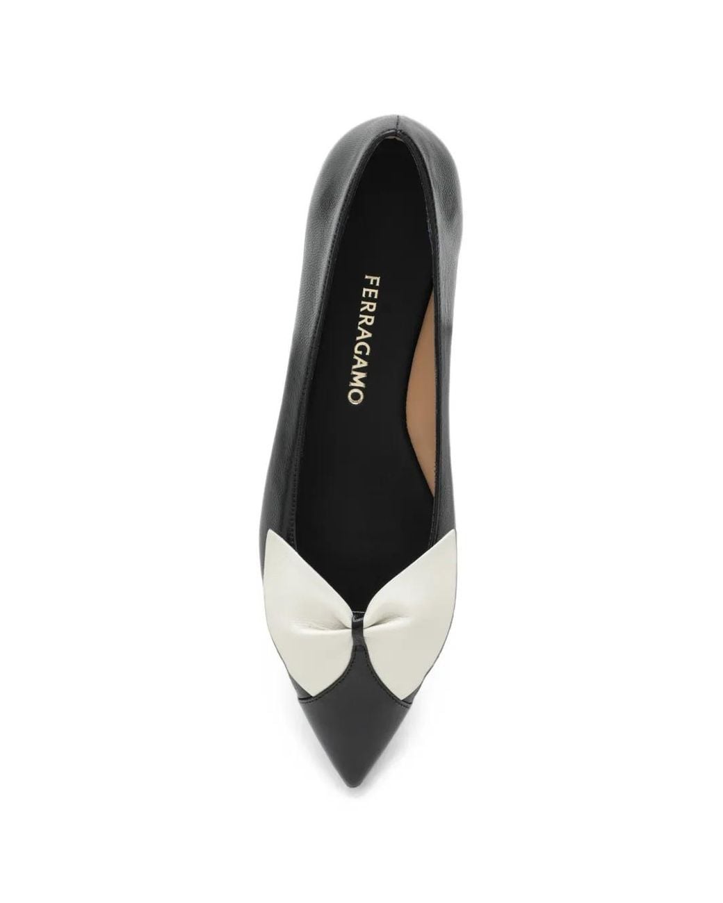 Ferragamo Black Bow-Detail Pointed-Toe Ballet Flats
