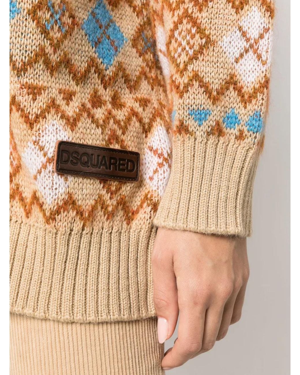DSquared² Pink Geometric-Print Wool Cardigan