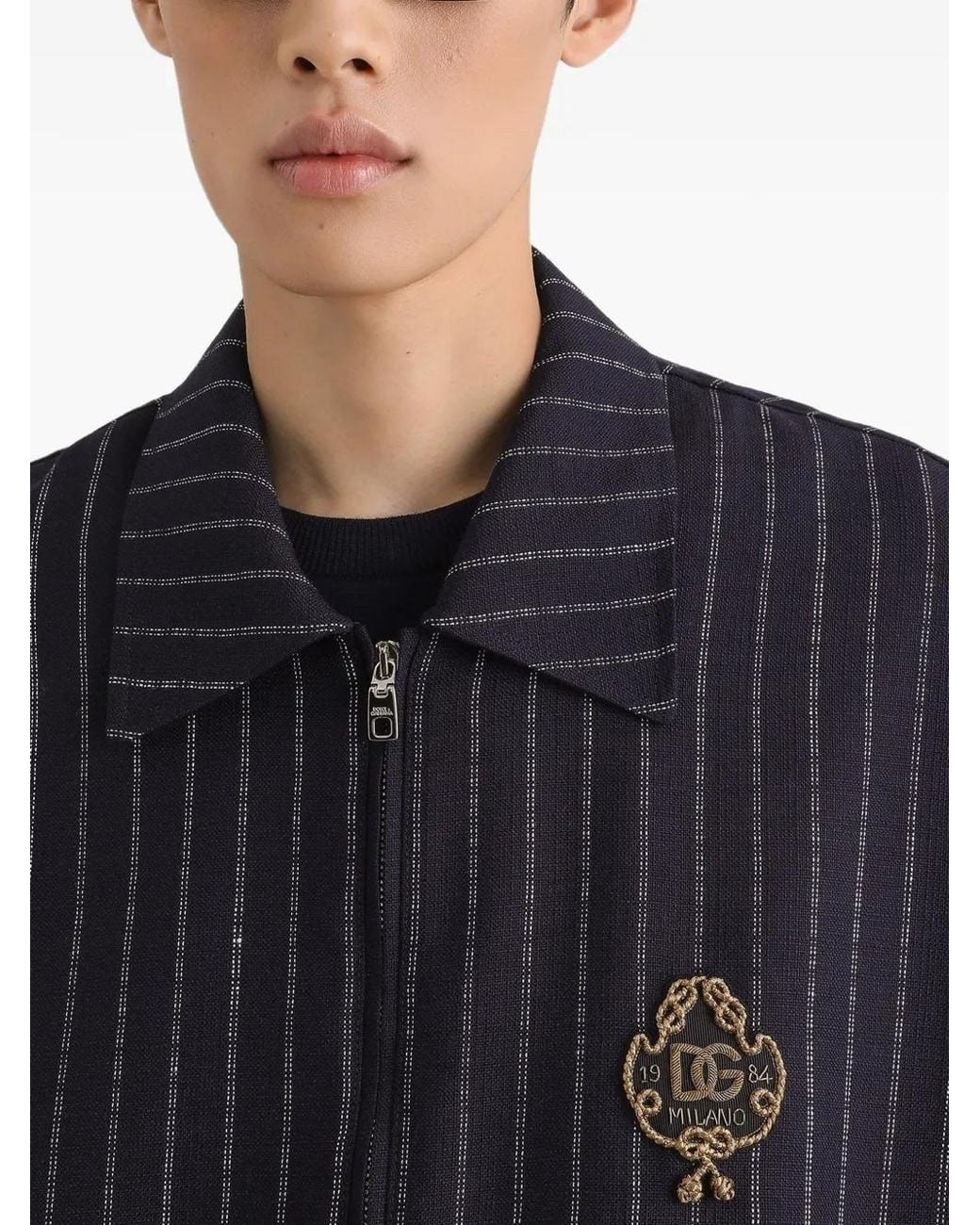 Dolce & Gabbana Blue Logo-Patch Bomber Jacket for men