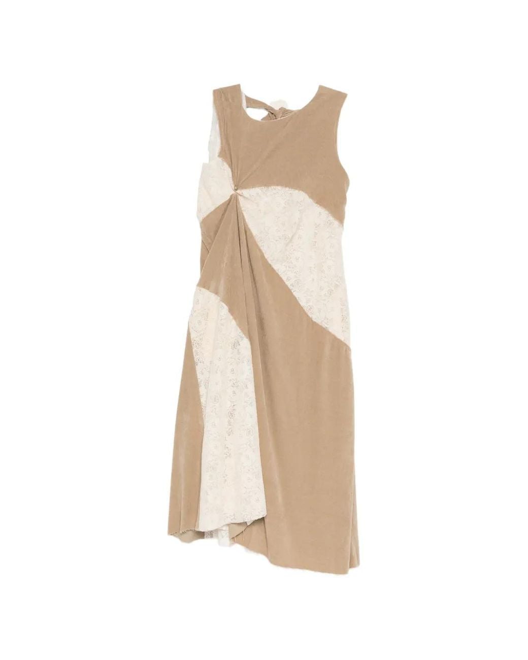 A Tentative Atelier Natural Asymmtric Lace-Patched Dress