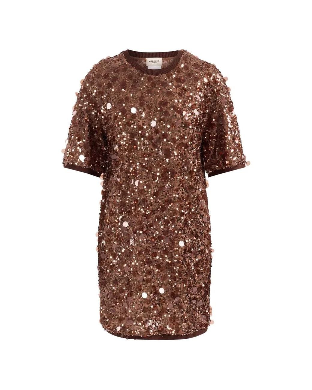 Weekend by Maxmara Brown Short Sequinned Jersey Dress