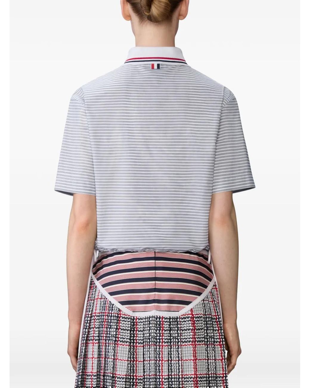 Thom Browne White 4-Bar Striped Poplin Polo Top