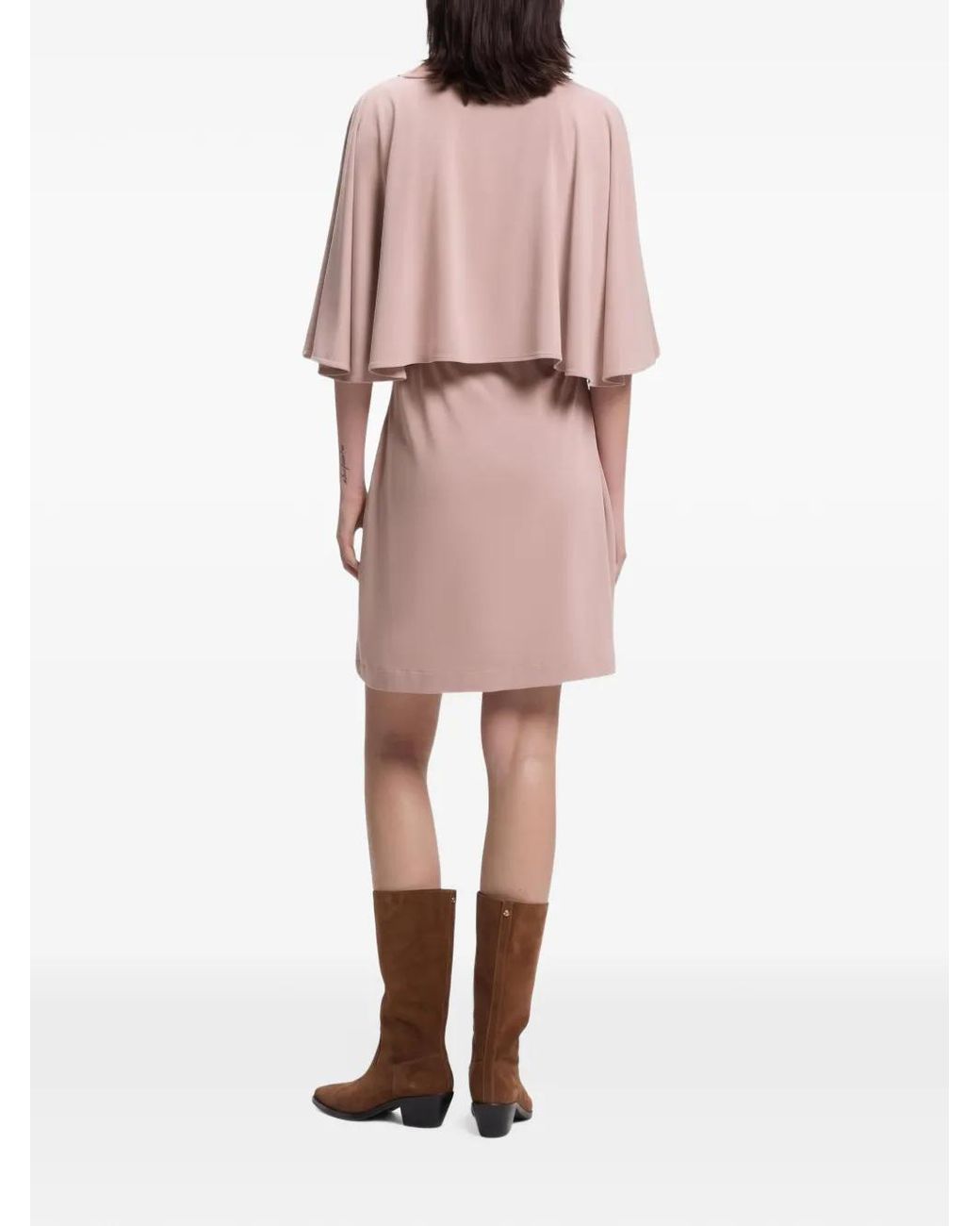 Boss Pink Belted Jersey Dress With Cape-Style Detail