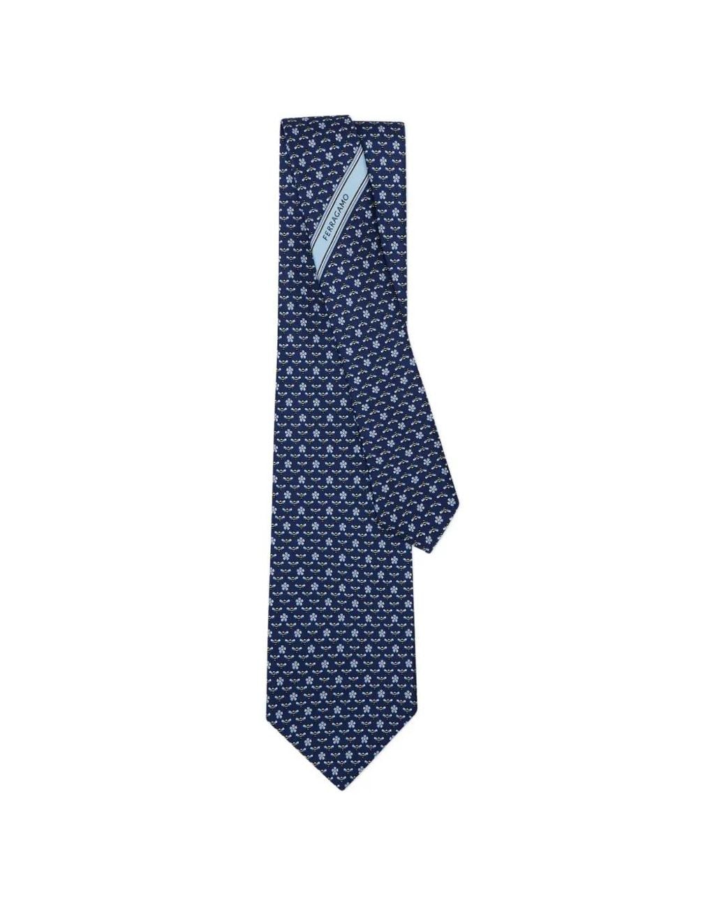 Ferragamo Blue Bee Print Silk Tie for men