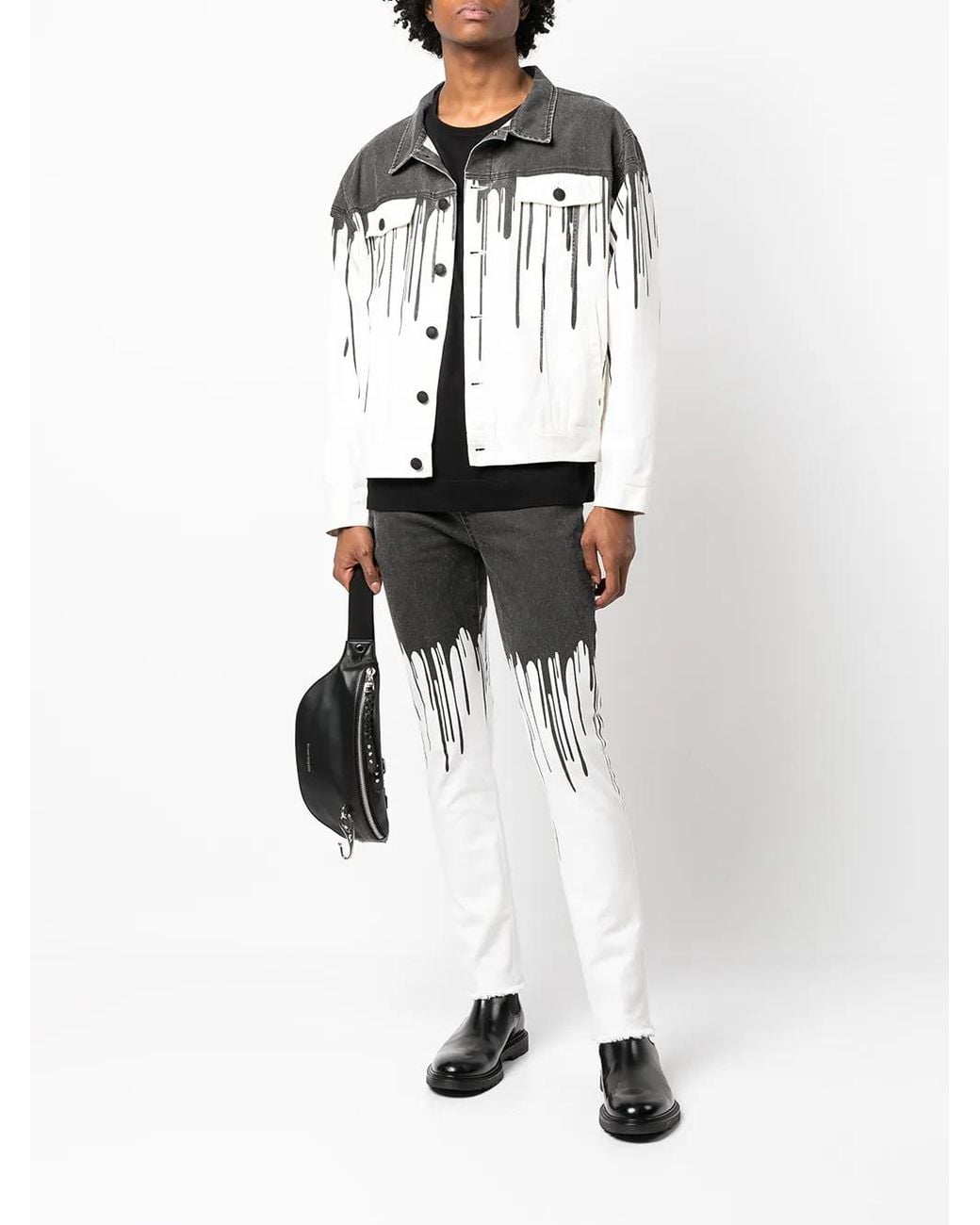 Haculla White Dripping-Paint Denim Jacket for men
