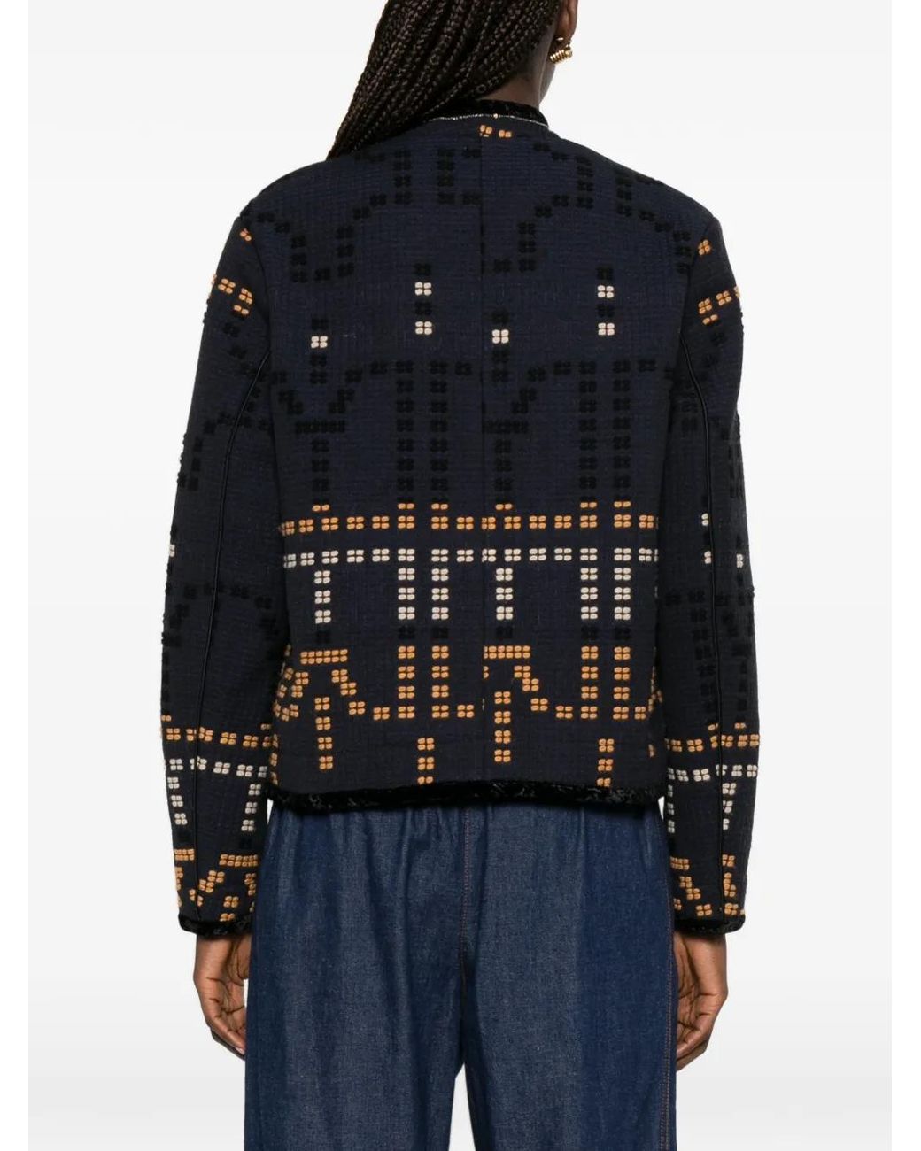 Forte_forte Blue Jacquard Velvet-Trim Jacket