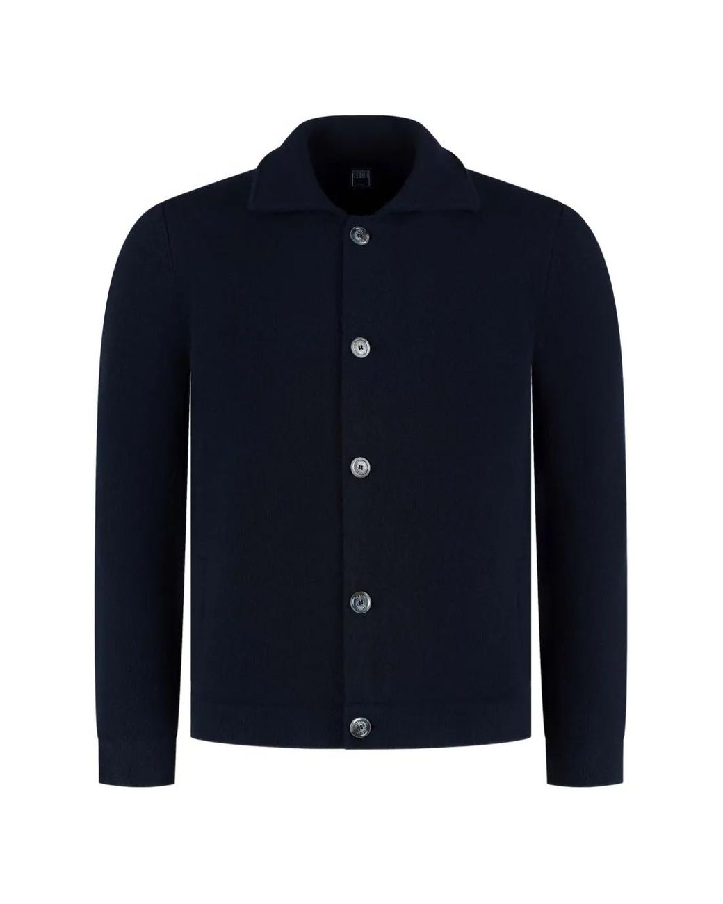 Fedeli Blue Cardigan Boutonné À Col Polo for men