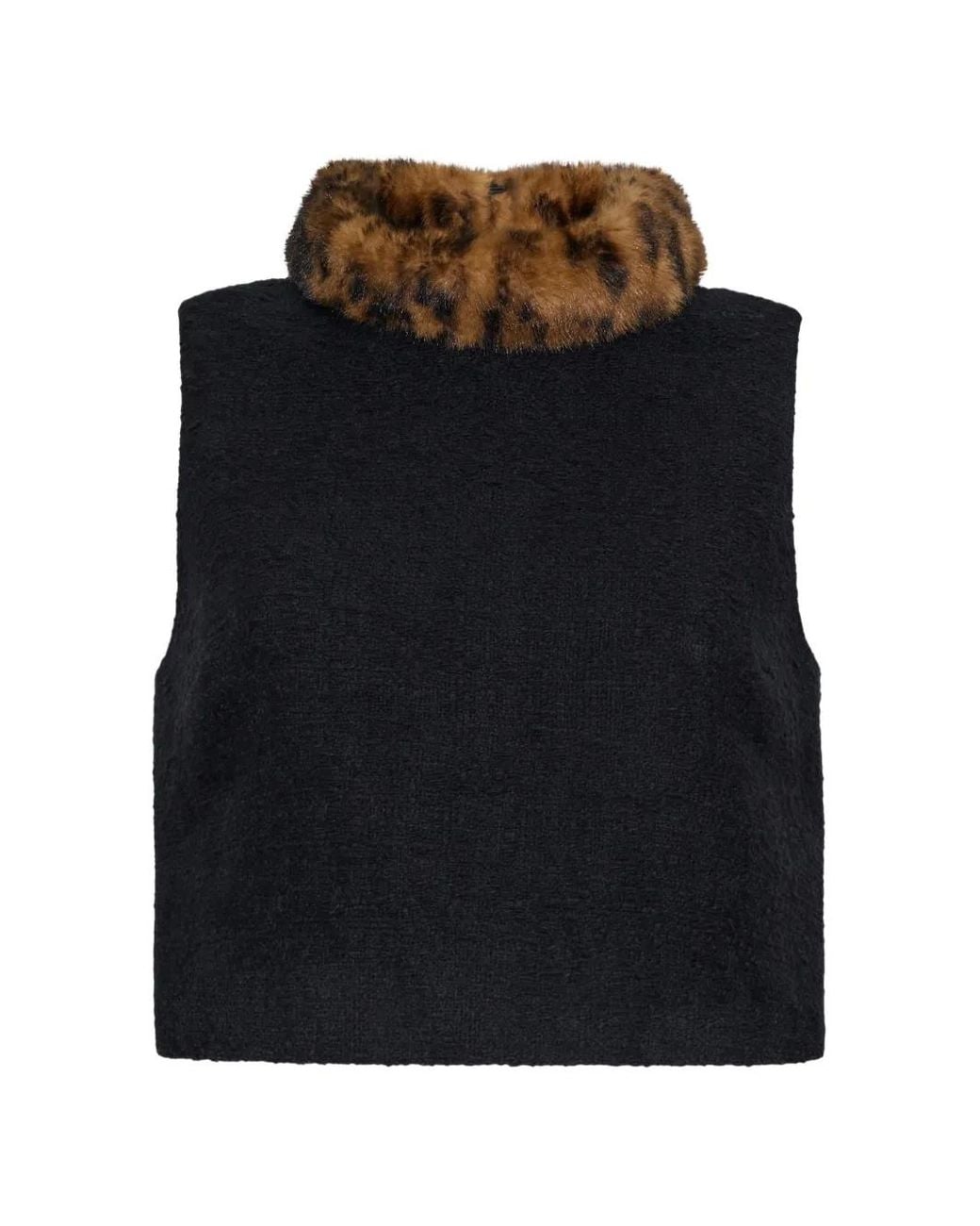Cara Cara Black Gina Faux-Fur-Collar Top
