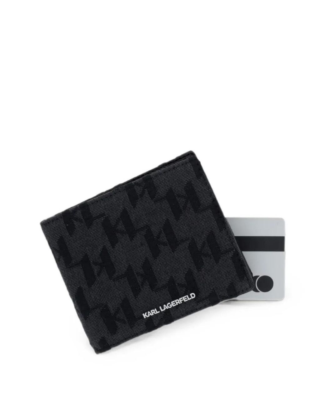 Karl Lagerfeld Black Monogram-Print Bi-Fold Wallet for men