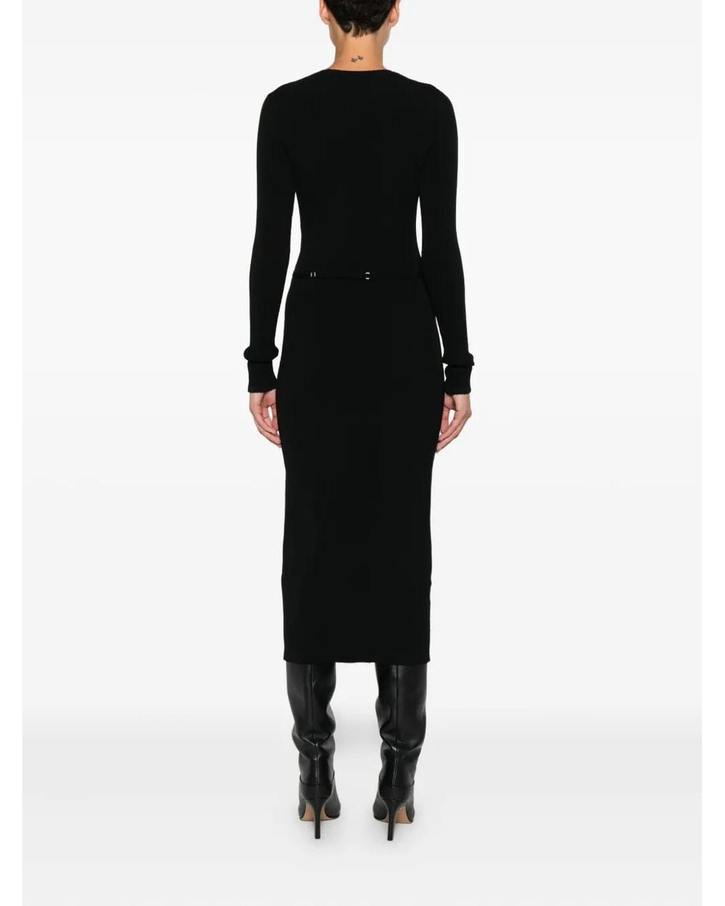 Twinset Black Ribbed Belt-Fastening Dress