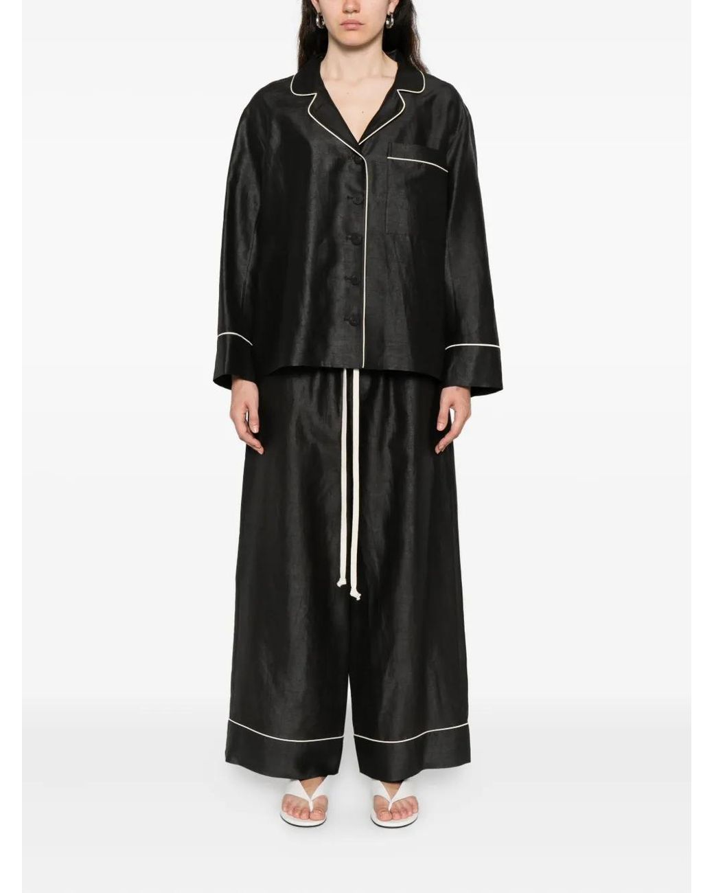 SOH Black Piped-Detail Buttoned Shirt