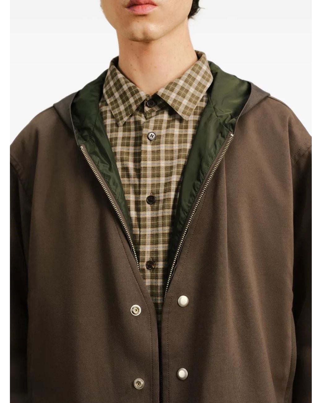 CROQUIS Brown Mock-Layer V-Neck Hooded Jacket for men