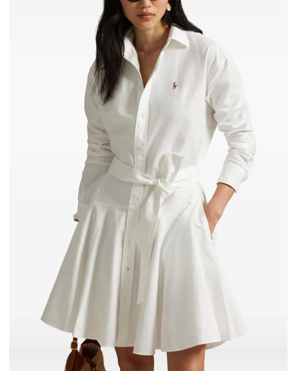 Polo Ralph Lauren White Belted Logo-Embroidered Shirt Mini Dress